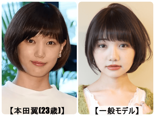 あごラインのショートボブを本田翼と一般モデルで比較