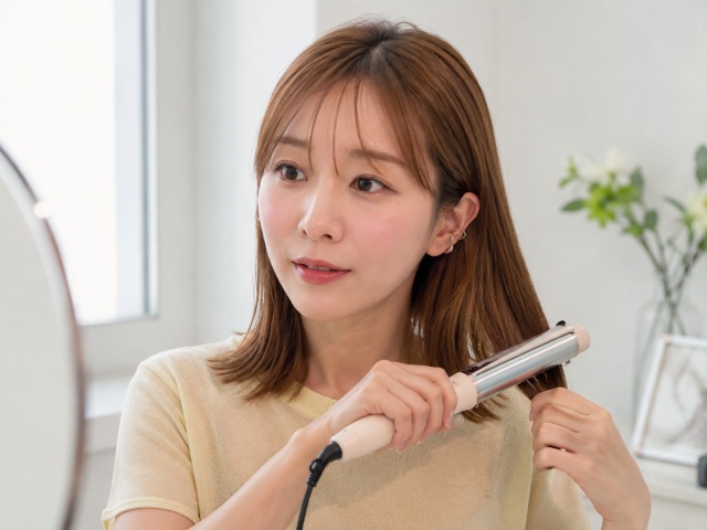 アイロンで髪を伸しているイメージ画像