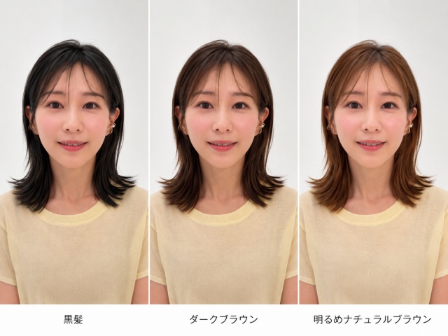 髪色による印象の違いを比較した画像