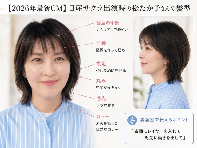 日産サクラのCM出演時の松たか子さんの髪型の分析図