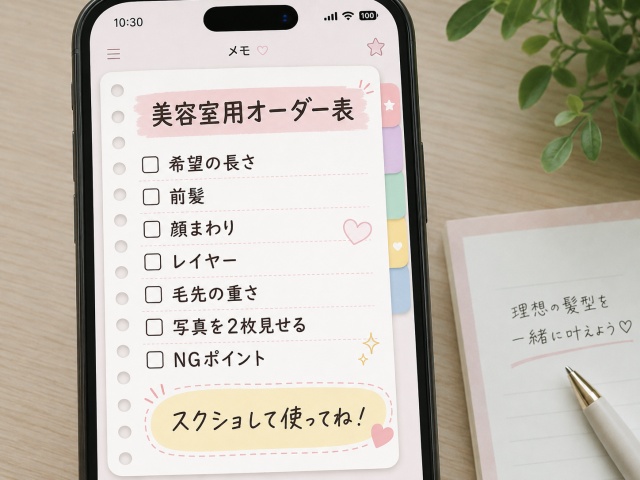 美容室でそのまま使えるオーダー表の画面イメージ