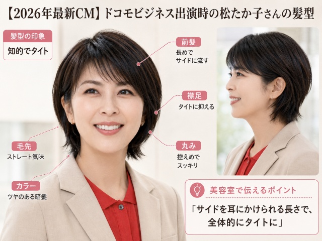 ドコモビジネスのCM出演時の松たか子さんの髪型の分析図