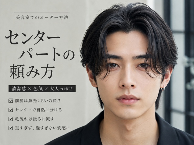 大人っぽいセンターパートの毛流れと根元の立ち上がりのイメージ