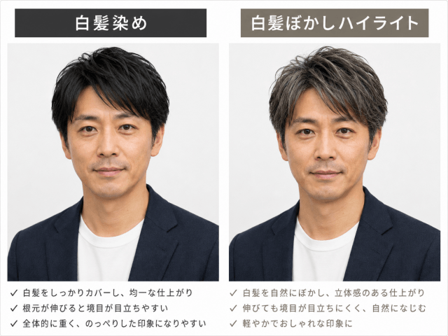 白髪染めと白髪ぼかしの違いイメージ