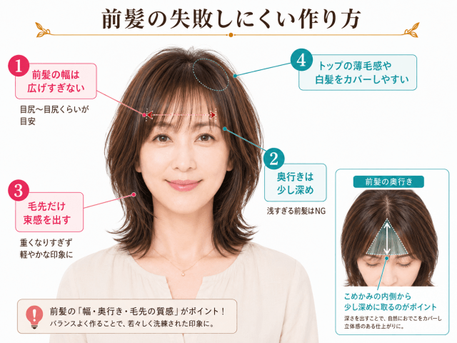 松本若菜風ネオウルフの前髪の幅と奥行きを示した画像