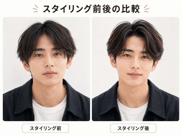 上田綺世風センターパートの朝5分セット方法をイメージした参考画像