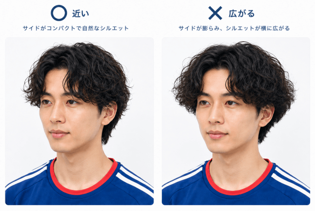 田中碧風ヘアとサイドが横に広がった髪型を比較したOK・NG画像