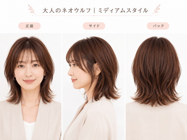 松本若菜風ネオウルフの正面・サイド・バックの髪型比較