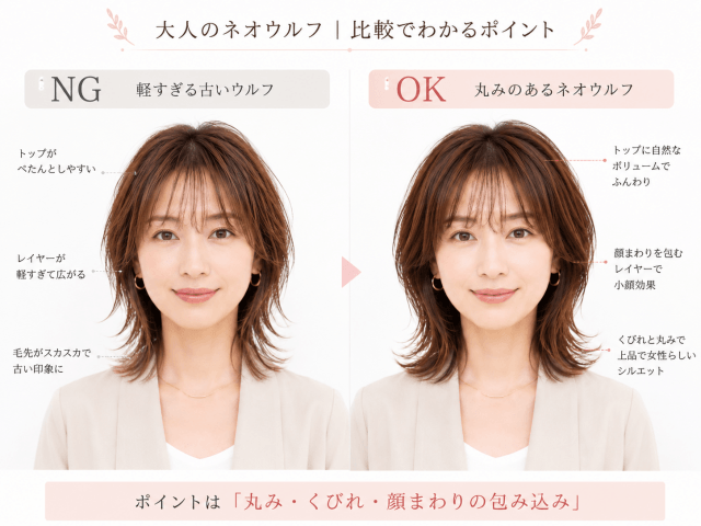 松本若菜風ネオウルフの失敗しにくいOK例と軽くしすぎたNG例