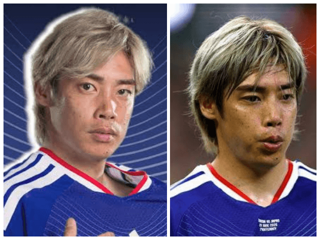 伊東純也選手のハイトーンマッシュウルフを正面や横から比較した画像