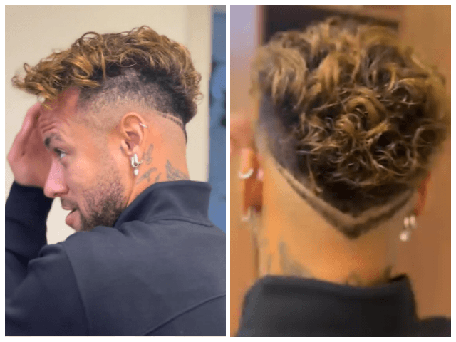 ネイマールのハイライト入りカーリーヘアと後頭部のV字ラインが分かる画像