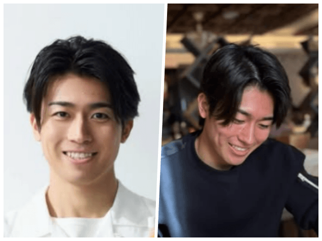 中村敬斗選手の前髪の分け方と自然な毛流れが分かる比較画像