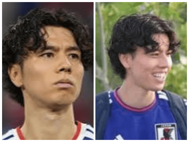 田中碧選手のセンターパートとパーマのシルエットが分かる画像