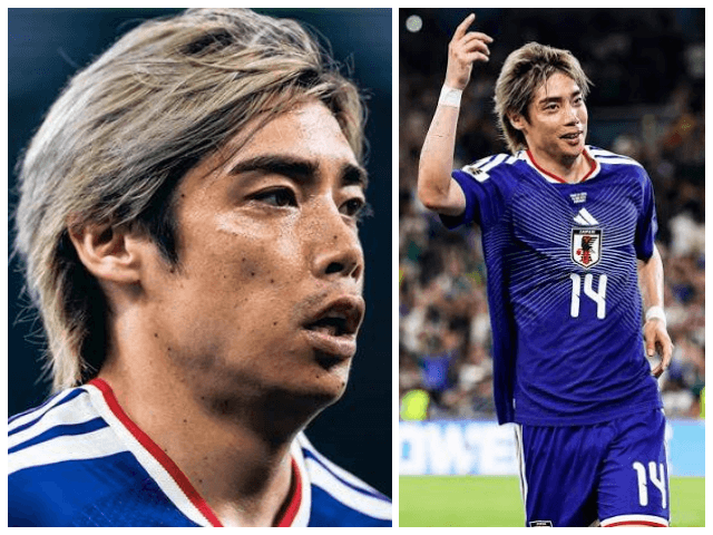 伊東純也選手のマッシュウルフの襟足と後ろの長さが分かる画像