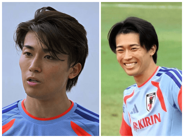 中村敬斗の髪型の特徴とセンターパート風の毛流れを解説する画像