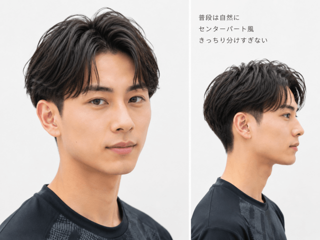 髙橋藍風の短髪をセンターパート風にアレンジしたイメージ画像