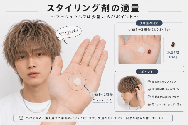 手のひらに小豆1〜2粒分のバームまたはワックスを出した画像