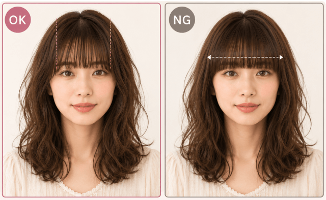 石原さとみ風の重め前髪のOK・NG比較|横幅を広げすぎないフルバング