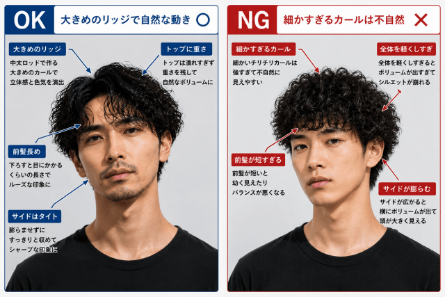 LOST10風パーマのOK例と細かすぎるカールのNG例の比較