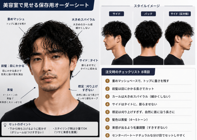 横浜流星LOST10風の髪型を美容室で見せるオーダーシート