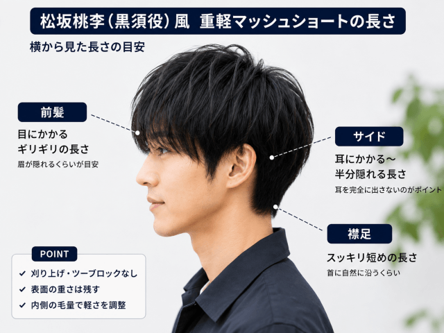 松坂桃李『VIVANT』黒須役風マッシュショートの前髪・サイド・襟足の長さが分かる横顔画像