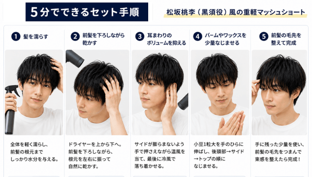 松坂桃李『VIVANT』黒須役風マッシュショートの5分セット手順