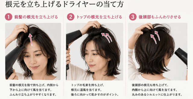 くびれレイヤーボブの根元をふんわり乾かす方法