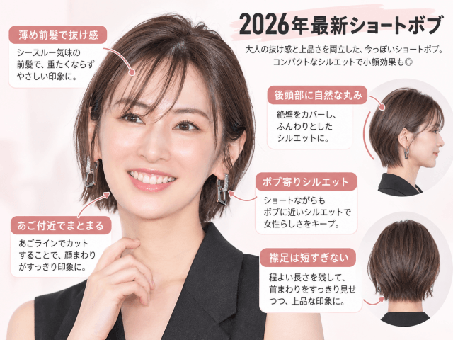 北川景子の2026年最新ショートボブの特徴を解説した画像