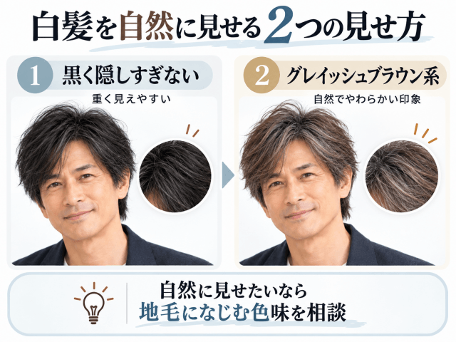 江口洋介風の白髪を自然に見せる髪色比較