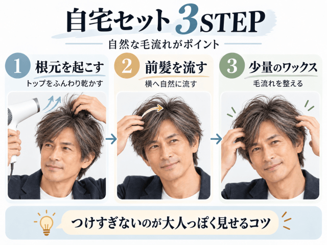 江口洋介風レイヤーショートの自宅セット3ステップ