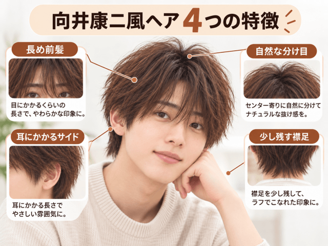 向井康二風の茶髪センターパート風マッシュの4つの特徴を男性モデルで解説