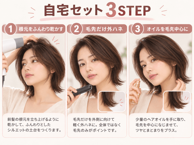 山本舞香風外ハネレイヤーボブの自宅セット3STEP