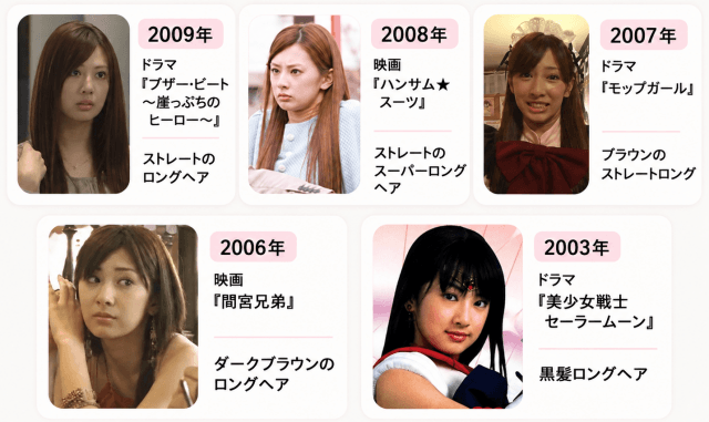 北川景子の2009年から2003年までの歴代ロングヘア早見表