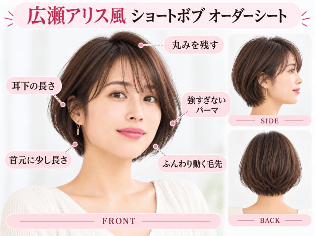 広瀬アリス風ショートボブの美容室オーダーシート