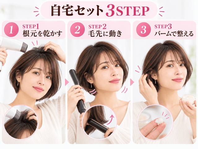 広瀬アリス風ショートボブの自宅セット3ステップ