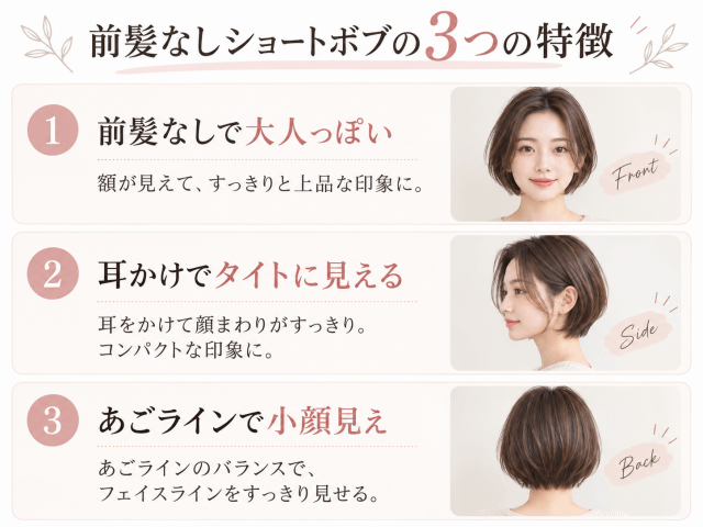 河合優実風の前髪なしショートボブの特徴を解説した画像