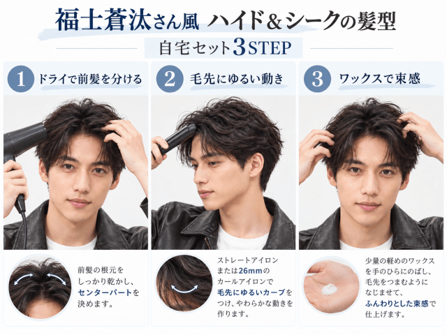 福士蒼汰風センターパートの自宅セット3ステップ