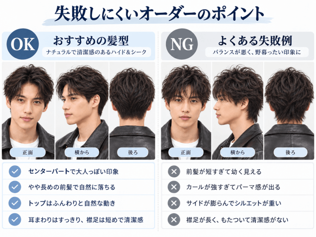 福士蒼汰風センターパートのOK例とNG例を比較した画像