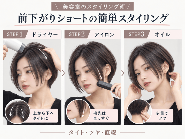 前下がりショートを自宅でセットする3ステップ