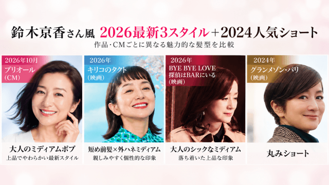 鈴木京香の2026年最新3スタイルと2024年グランメゾンパリのショート比較